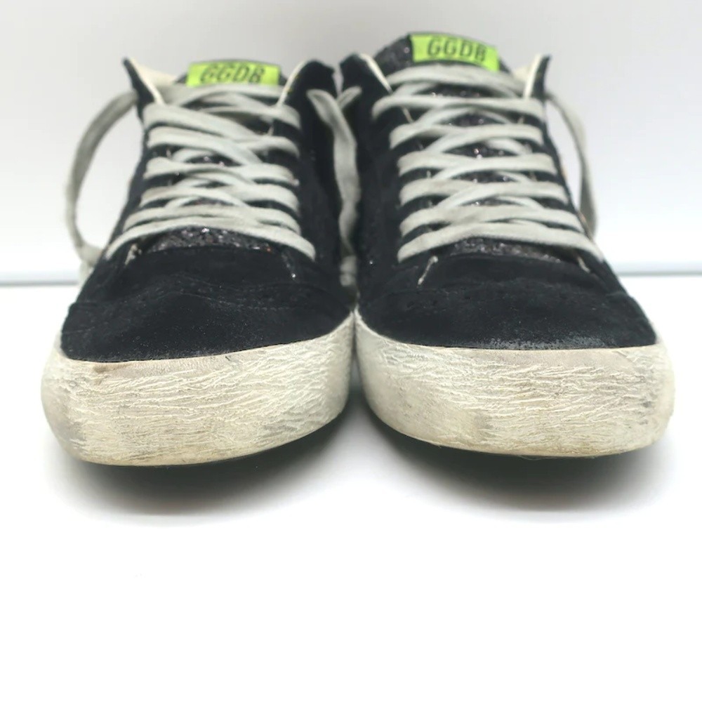 Golden Goose Mid Star Glitter Wing Tip Sneakers Black with Silver Star Size 38 - Picture 4 of 11